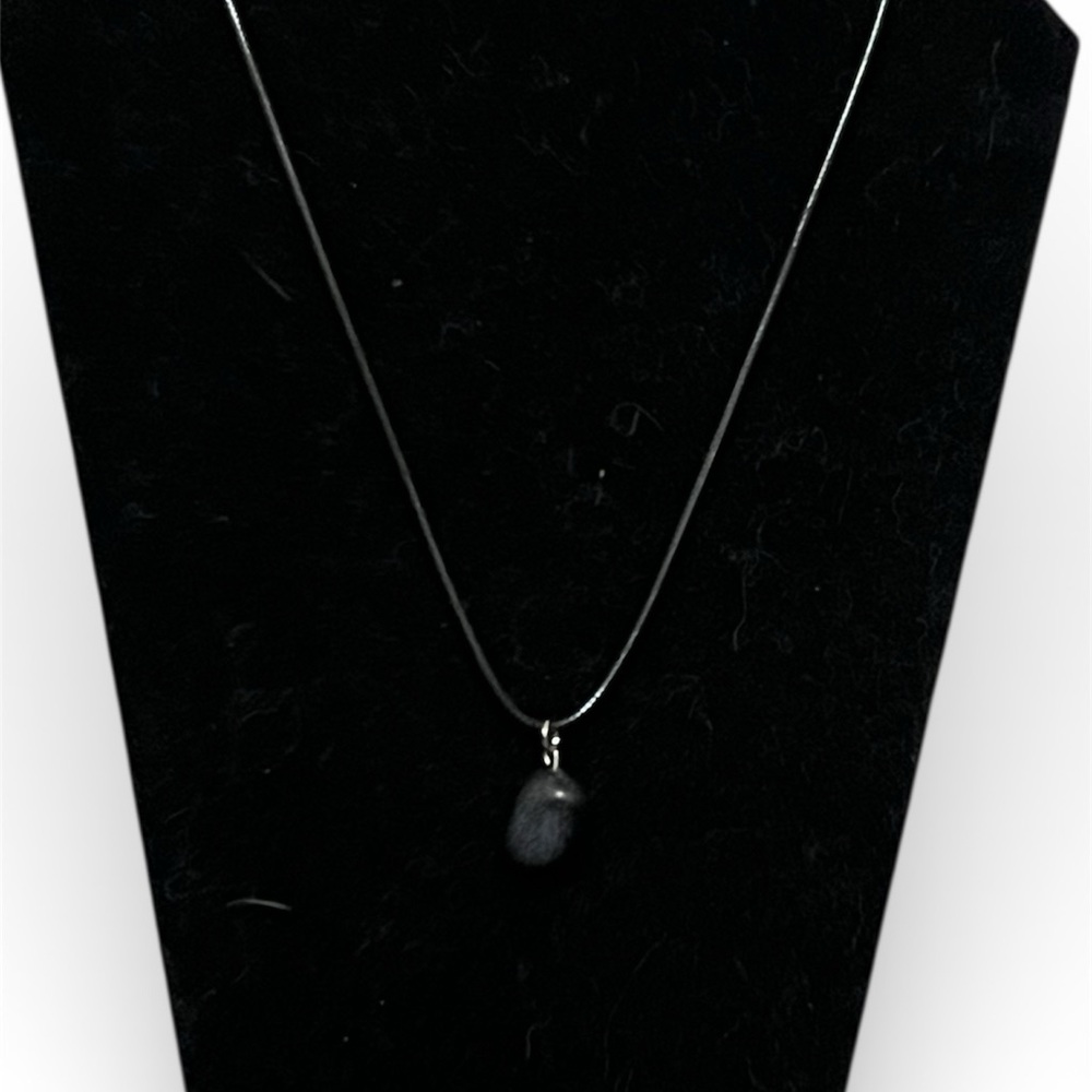 Wicca Raw Smooth Black Spell/ Protection Stone Pendant On Black Leather Cord,.